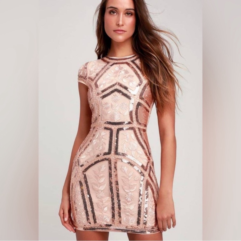Lulus Spread Your Shine Rose Gold Sequin Embroidered Dress Sz XL